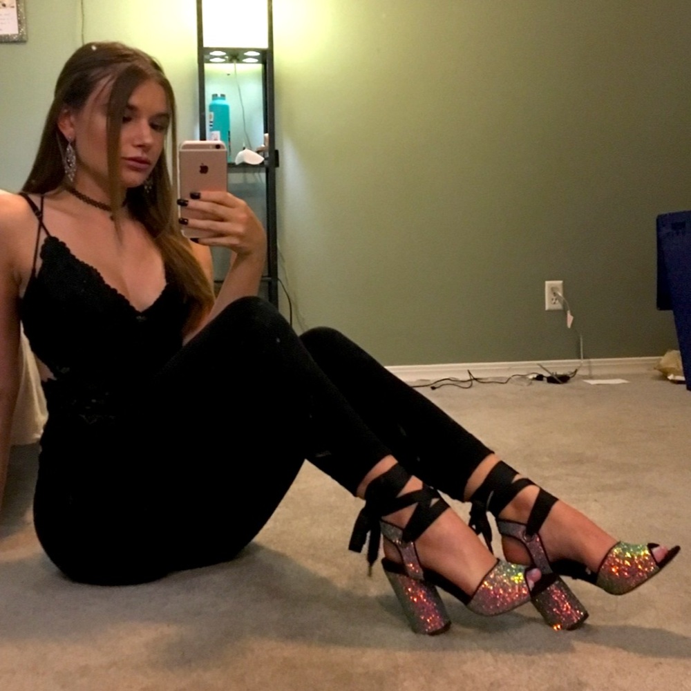 Topshop Royal Holographic Lace-up Heels